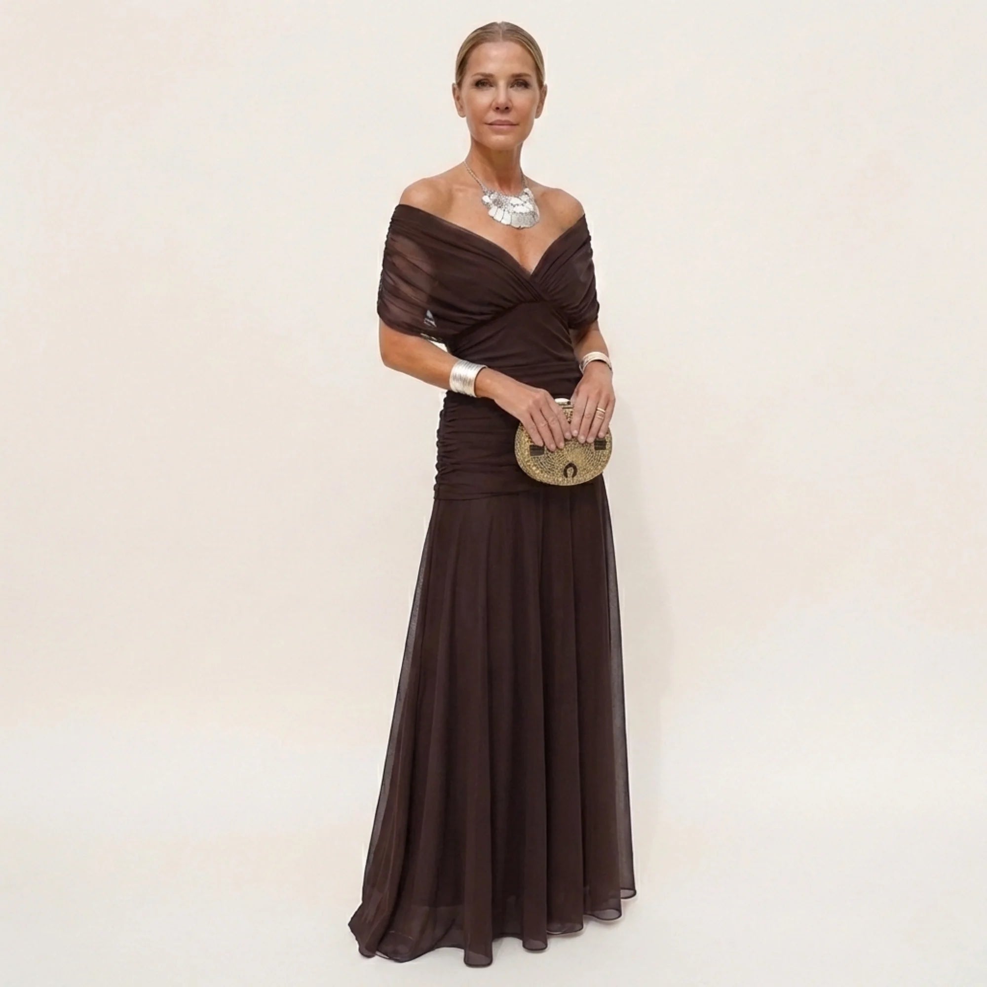 Vestido Largo Mujer Elegante Fluido – Escote V Y Diseño Sofisticado
