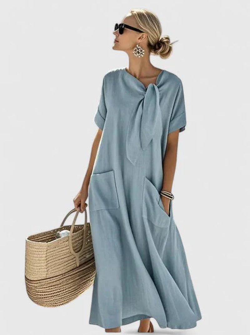 Vestido Maxi Mujer Con Lazo – Diseño Elegante Fluido Y Sofisticado