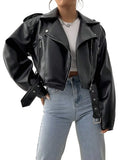 SHEIN Unity Women'S Fashionable Stand Collar Zipper Moto Jacket, Autumn Fall Winter Cloth for Women