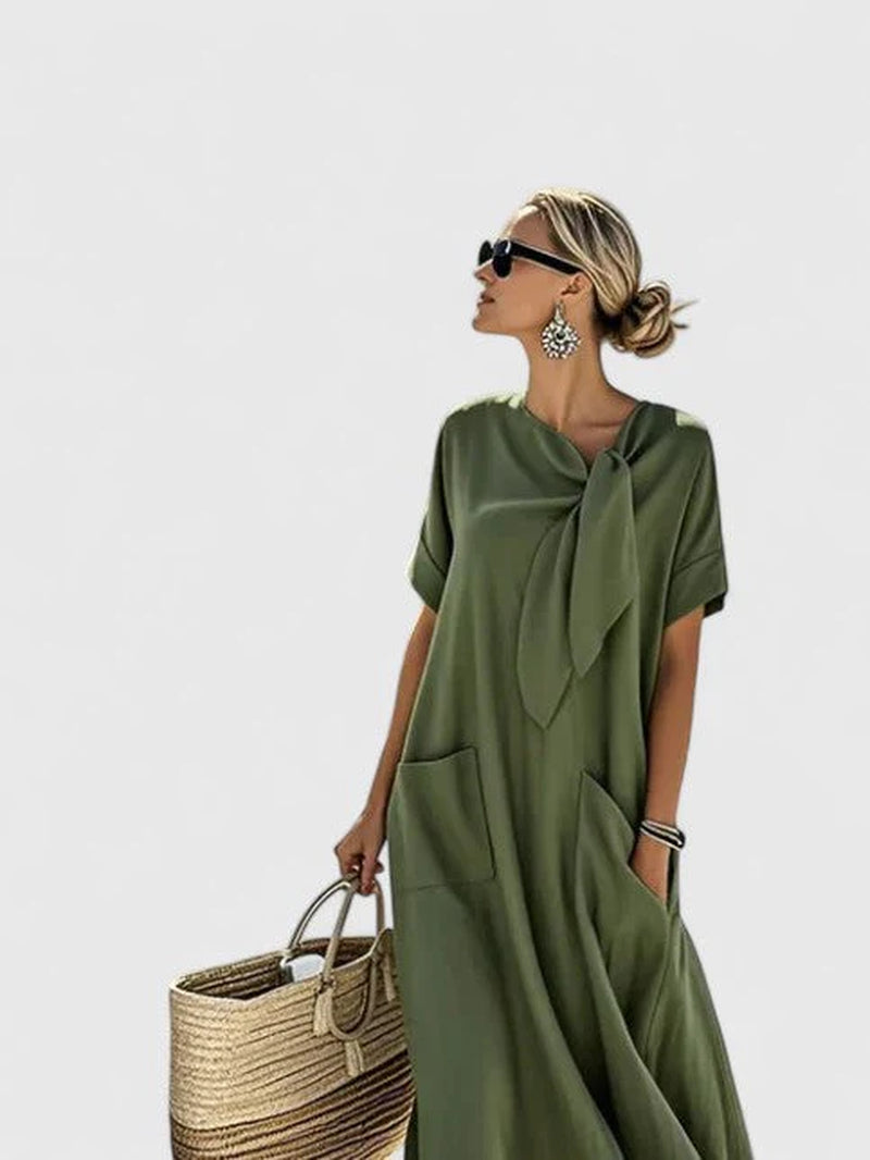 Vestido Maxi Mujer Con Lazo – Diseño Elegante Fluido Y Sofisticado