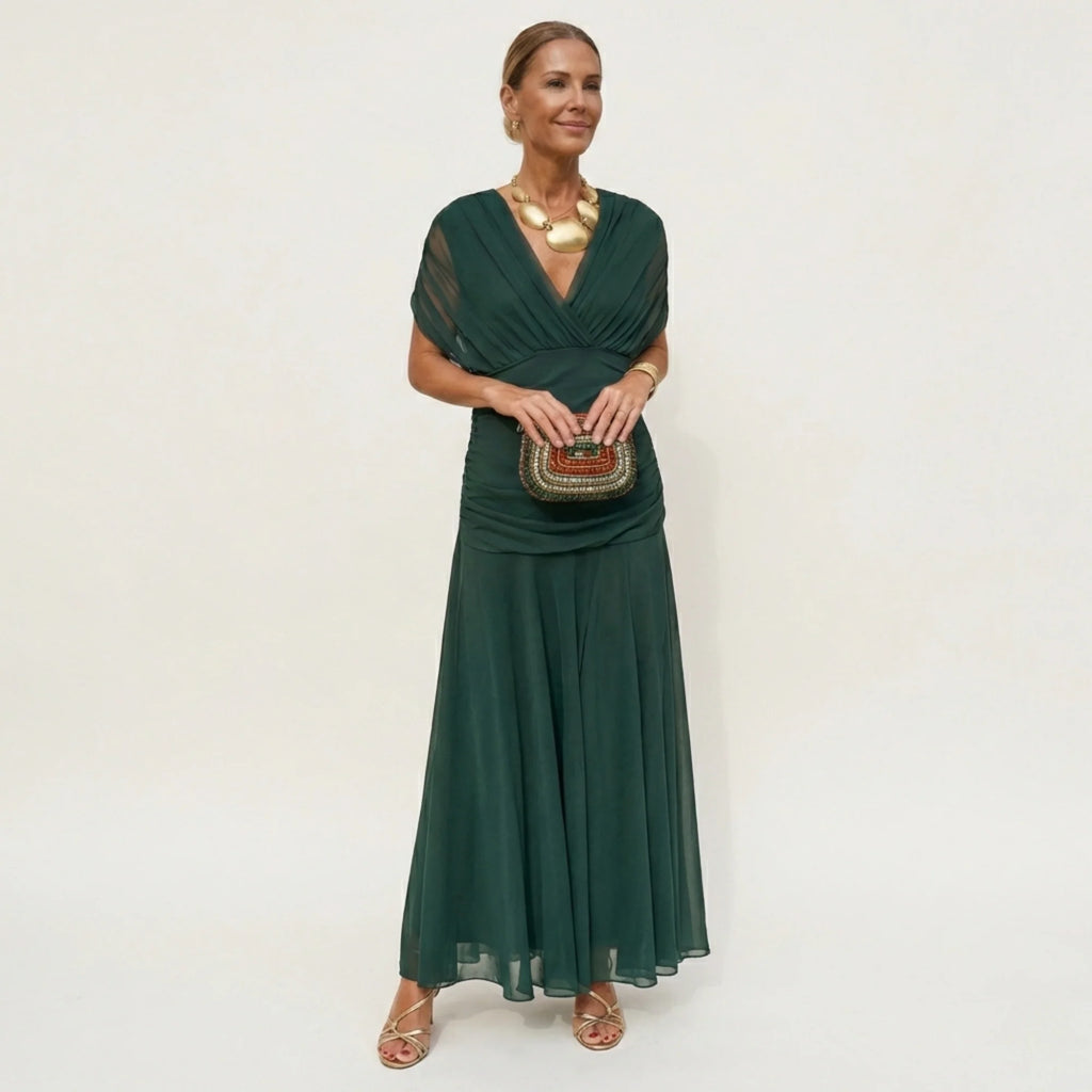 Vestido Largo Mujer Elegante Fluido – Escote V Y Diseño Sofisticado