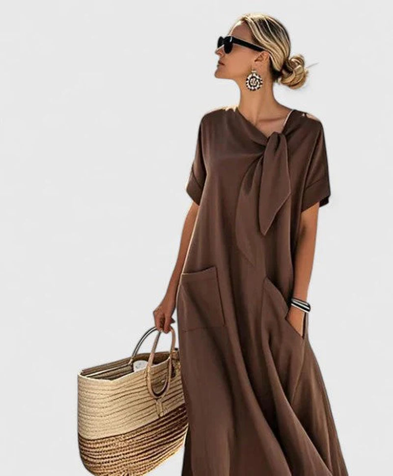 Vestido Maxi Mujer Con Lazo – Diseño Elegante Fluido Y Sofisticado